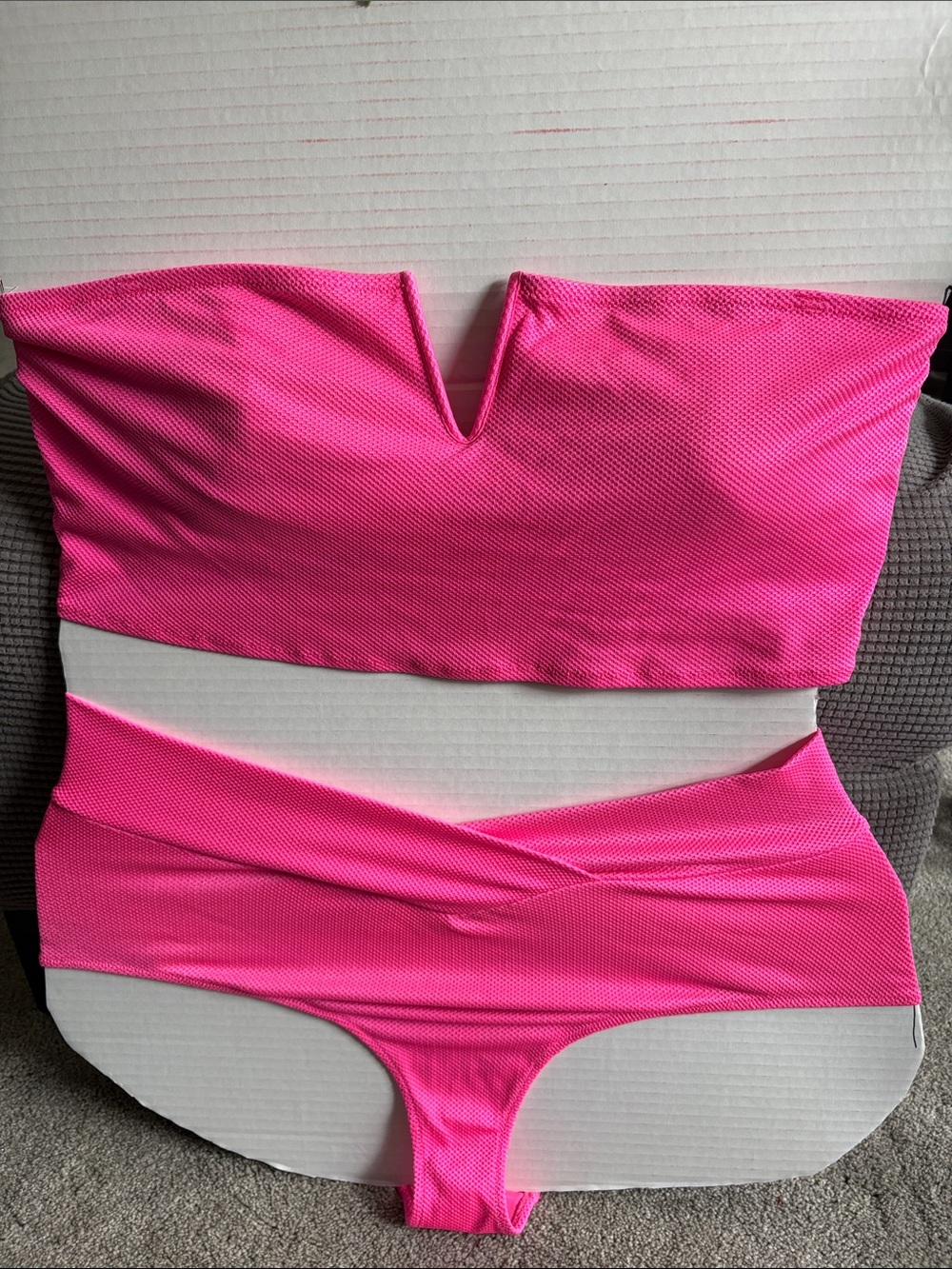aerie Hot Pink Strapless V-Notch Bikini Set